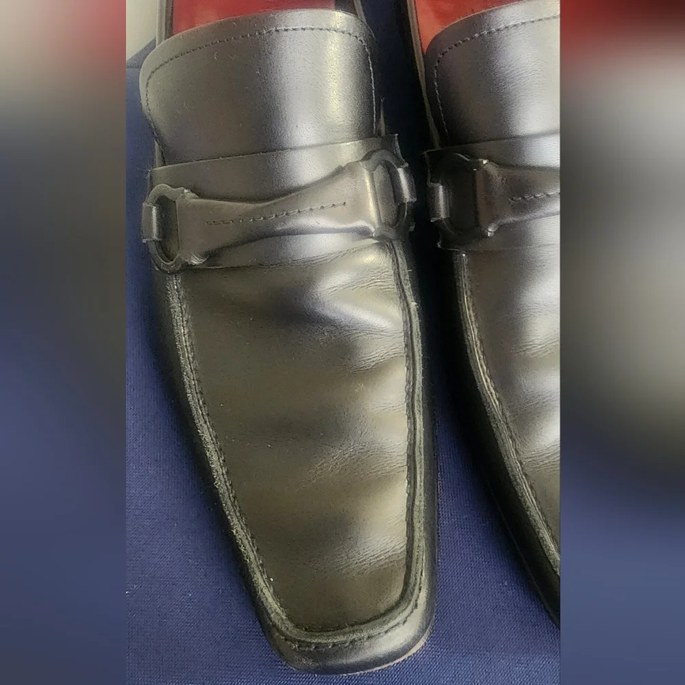 Salvatore Ferragamp Black Leather Men's Loafers, Size 10.
